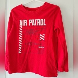 Kid's 5T OshKosh Air Patrol Helicopter Long Sleeve Shirt Red Valentine Patriotic